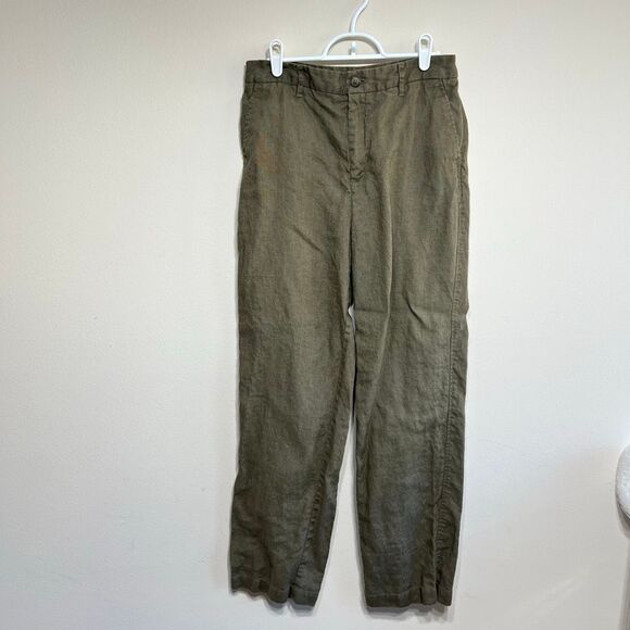 Oak + Fort Olive Green Straight Pants Linen 30 Women - Picture 1 of 10
